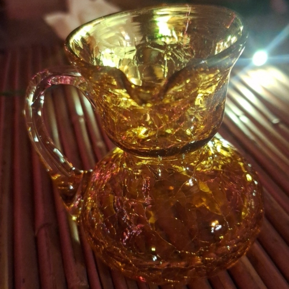 Vintage Amber Crackled Glass Art Vase